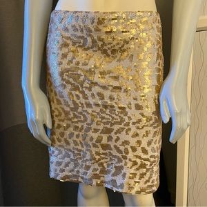 Gorgeous Banana Republic Monogram gold & ivory sequinned mini skirt size 12 NWT